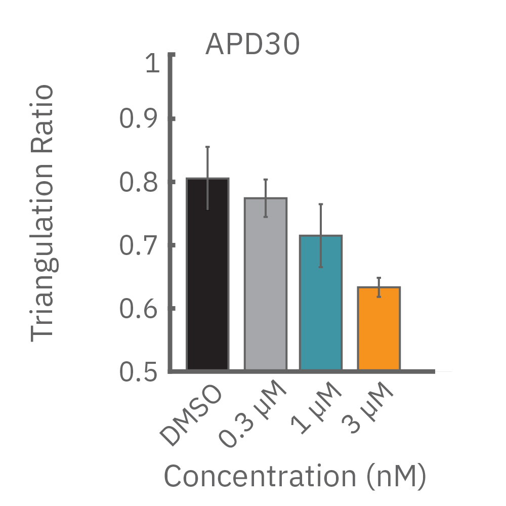 Terodiline induced triangulation at higher concentrations, consistent with patch clamp results.