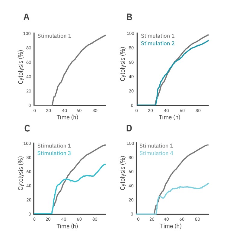 Serial killing time course for SKOV3 killing by CAR T cells at each round of stimulation.