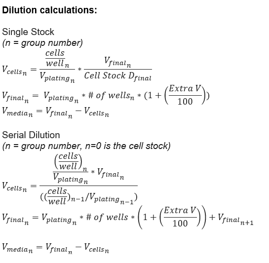 cell plating calculations for serial dilution and single stock