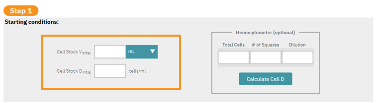 starting conditions to be entered in the cell plating calculator