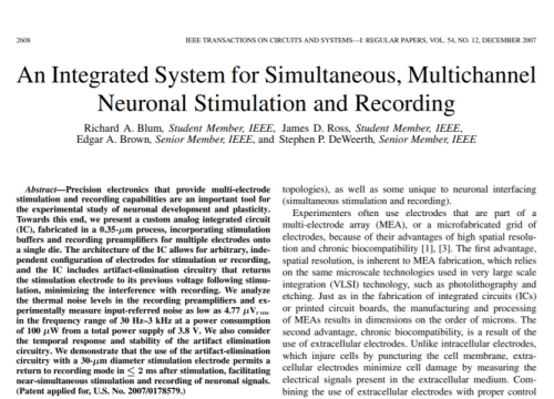 2007 Blum An Integrated system for multichannel neuronal stim and recording