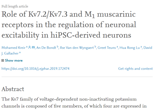 (2019) Kreir et al. Role of Kv7.2/Kv7.3 and M1 Muscarinic Receptors in the Regulation of Neuronal Excitability in hiPSC-Derived Neurons