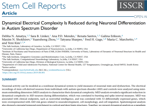 (2019) Amatya et al. Dynamical electrical complexity is reduced during neuronal differentiation in autism spectrum disorder 