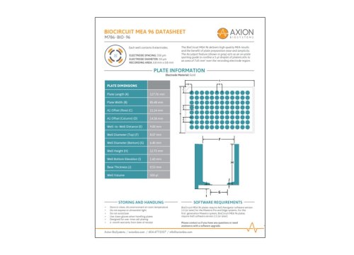 Axion Bio Tech Datasheet BioCircuit MEA 96-well
