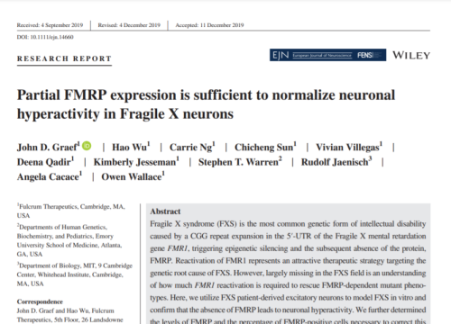 Graef publication on Fragile X therapy and iPSC-derived neurons