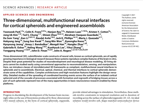 2021 Publication 3D engineered brain organoids and custom connection to Maestro MEA system