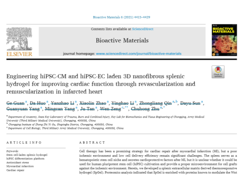 Engineering hiPSC-CM and hiPSC-EC laden 3D nanofibrous splenic hydrogel for improving cardiac function through revascularization and remuscularization in infarcted heart