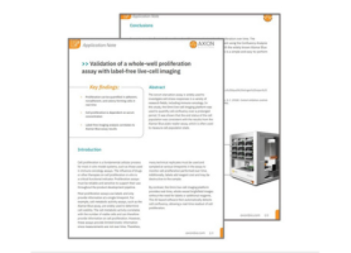 App Note: Validation of a whole-well proliferation assay with label-free live-cell imaging